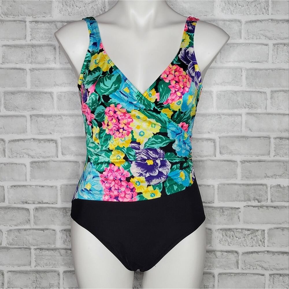 VTG Maxine of Hollywood Bright Floral One Piece Swimsuit